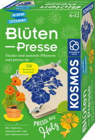 Experimentierkasten mit Blütenpresse für kreative Naturbeobachtungen und DIY-Projekte.