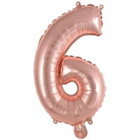 Roségoldener Folienballon in Form der Zahl 6,...