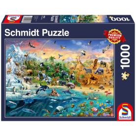 Puzzle Die Welt der Tiere mit 1000 Teilen und detailreichen Tiermotiven.