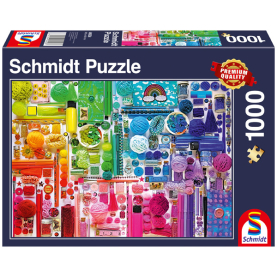 Colorful 1000-piece rainbow puzzle with vibrant hues and high-quality cardboard pieces.