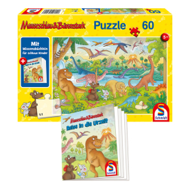 Puzzle Reise in die Urzeit mit 60 Teilen, bunte Dinosaurier-Motive und kinderfreundlicher Größe.