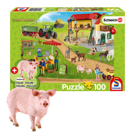 Bauernhof Puzzle mit 100 Teilen von Schleich Farm World mit detailreichen Motiven des Bauernhofs und des Hofladens.