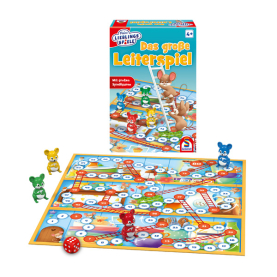 Schwarzes Brettspiel Das große Leiterspiel mit bunten Spielfiguren und lustigem Leiterrahmen.