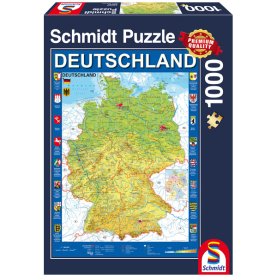 Puzzle Deutschlandkarte mit 1000 Teilen und detailreicher Landkarten-Grafik.