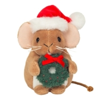 Teddy-HERMANN Plüsch Weihnachtsmaus mit Kranz braun...