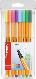 Acht feine Fineliner in Pastellfarben mit speziellem Etui für einfaches Aufbewahren.
