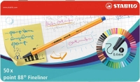 Blaue Fineliner im Metalletui mit 50 Stiften und feiner...