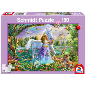 Ein Puzzle mit Prinzessin und Einhorn Motiv, bestehend aus 150 Teilen.