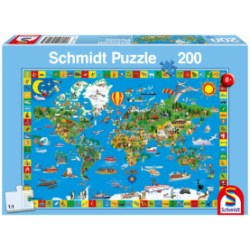 Buntes Puzzle „Deine bunte Erde“ mit 200 Teilen und detailreicher Weltkarten-Illustration.