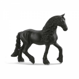 Schleich Pferdefigur: Friesenstute mit schwarzer Mähne und realistischen Details.