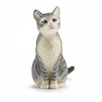 Braune Katzenfigur aus Kunststoff in sitzender Position.