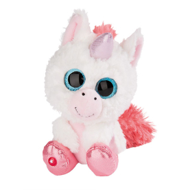 Plüsch-Einhorn Milky Fee, 15cm groß, von NICI Glubschis mit buntem Fell und glitzerndem Horn.