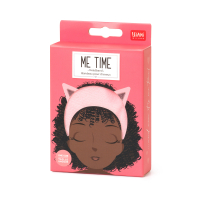 Rosa Haarband mit goldener Schrift Me Time für entspannte Beauty-Routine.