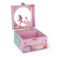 Rosa Schmuckkasten mit Spieluhr und floralem Design.