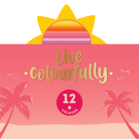Set aus 12 buntstiften in verschiedenen Farben mit inspirierendem Live Colorfully Aufdruck.