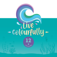 Bunststift-Set mit 12 verschiedenen Farben und Motto Live Colorfully.