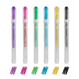 6er Set glitzernder Mini-Gelstifte in verschiedenen Farben mit funkelndem Effekt.