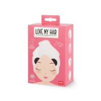 Legami Turban Handtuch für die Haare in Rosa mit Love My Hair Stickerei und praktischer Knopfschlaufe.