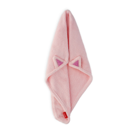 Rosa Turban-Handtuch für die Haare mit Aufschrift Love My Hair und dehnbarem Gummiband.
