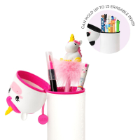 Buntes 2-in-1 Federmäppchen aus flexiblem Silikon mit niedlichem Einhorn-Design.