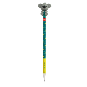 Grauer Legami-Bleistift mit Radiergummi und silberner Spitze.