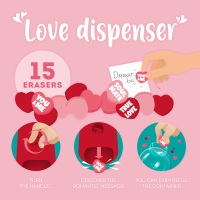Mini Radiergummispender in Herzform mit dem Aufdruck Love...