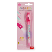 Transparenter magic Pen mit unsichtbarer Tinte und blauem Griff.