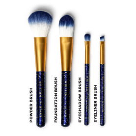 Set mit 4 Schminkpinseln in einem Legami-Design mit verschiedenen Farben und Formen.