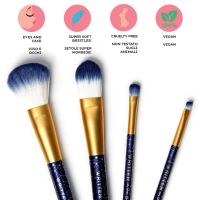 Set mit 4 Schminkpinseln in einem Legami-Design mit verschiedenen Farben und Formen.