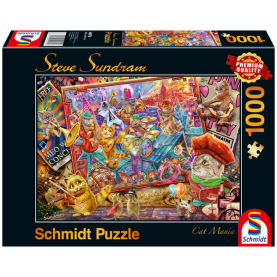 1000-teiliges Puzzle Katzenmanie mit detailreicher Illustration von verschiedenen Katzenrassen.
