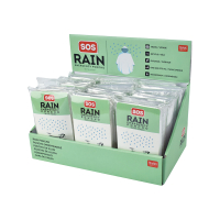 Wasserdichter Einweg-Poncho SOS Rain in Gelb, ideal für unterwegs.