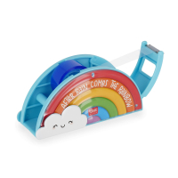 Regenbogenförmiges Klebebandabroller in Pastellfarben.