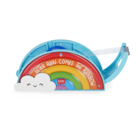 Regenbogenförmiges Klebebandabroller in Pastellfarben.