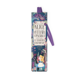 Goldenes Lesezeichen mit Motiv aus Alice im Wunderland, das perfekte Accessoire für Bücherliebhaber.
