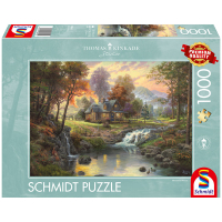 Puzzle mit Holzhaus am Bach Motiv, 1000 Teile,...