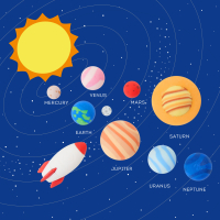 Neun Radiergummis im Set mit Weltraum-Motiven wie Sonne,...