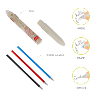 Legami löschbarer Gelstift in 3 Farben: Schwarz, Blau und Rot.