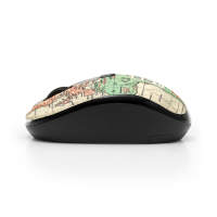Weiße kabellose Maus mit USB-Empfänger und ergonomischem Design.