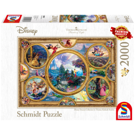 Disney Dreams Collage Puzzle mit 2000 Teilen, illustriert mit farbenfrohen Motiven aus Disney-Filmen.