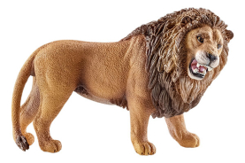 Brauner Löwe Figur aus der Schleich Wild Life Serie, brüllend und lebensecht gestaltet.