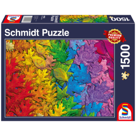 Buntes Puzzle mit Motiv eines Blätterwaldes, bestehend aus 1500 Teilen.
