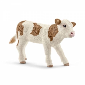 Fleckvieh-Kalb aus der Schleich Farm World Kollektion, 5,4 cm groß, detailgetreu bemalt und in hoher Qualität gefertigt.