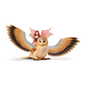 Fantasy-Figur: Elfe reitet auf einer glitzernden Eule, detailreich gestaltet, von Schleich.