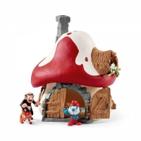 Blaues Schleich Schlumpf-Haus mit zwei Schlumpf-Figuren...