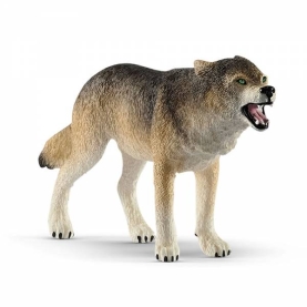 Grauer Schleich Wolf aus der Wild Life Serie, detailgetreu gestaltet mit einer Länge von 5,2 cm.