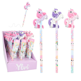 DEPESCHE Ylvi Bleistift Einhorn 3D Topper pink/lila/rosa 3fach sortiert