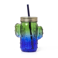 Glasbecher mit Deckel und Strohhalm - Cheers