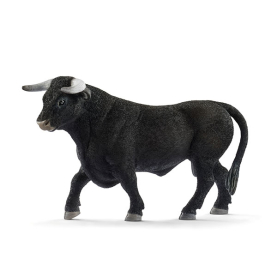 Kleiner schwarzer Stier aus der Schleich Farm World Kollektion, 9 cm groß und detailreich gestaltet.