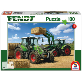 Puzzle mit 100 Teilen und Motiv eines Fendt Vario Traktors mit Frontlader.