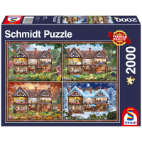 Puzzle mit Motiv eines Hauses in den vier Jahreszeiten,...